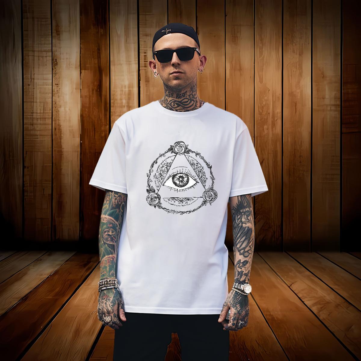 Popular T Shirts Men 100% Cotton 230g eye of the devil High Street Hip Hop Anime Print Round Neck Short Sleeve Men Tees Fashion New Tops