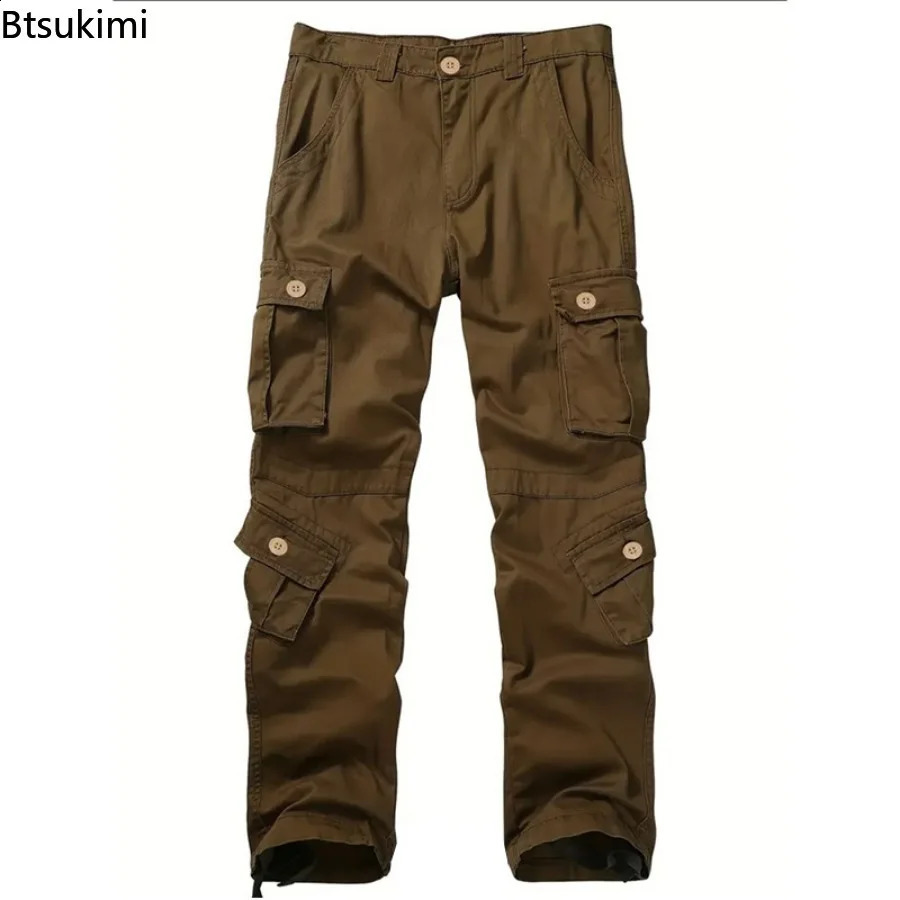 Mens Cotton Cargo Pants Fashion Eight Pockets Sport Trousers Pants Male Oversize Loose Straight Streetwear Pants for Men 240812