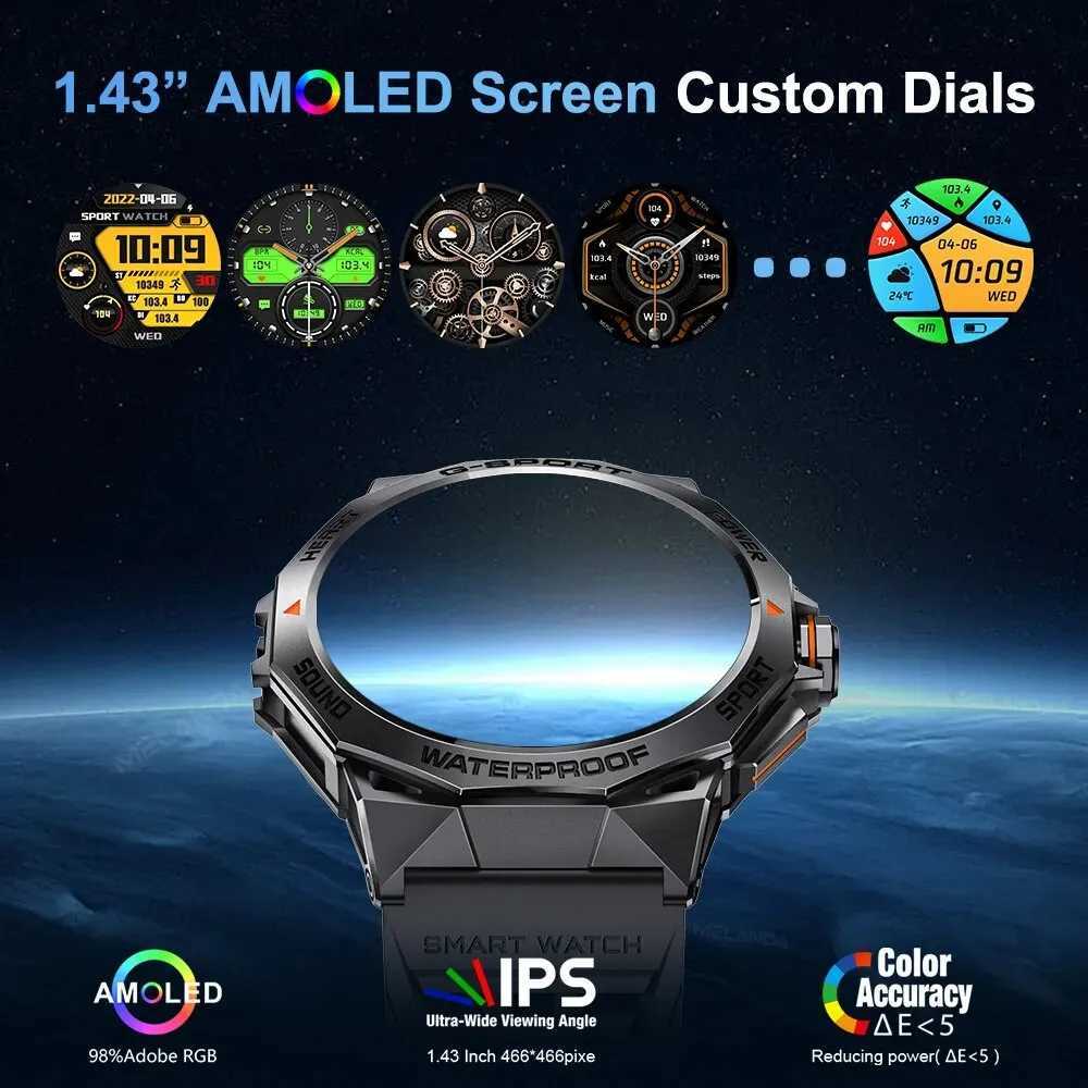 MELANDA 1.43 AMOLED HD Bluetooth Call Smart Watch Men Sports Fitness IP68 Waterproof Steel Smartwatch for Android IOS K62 M240824