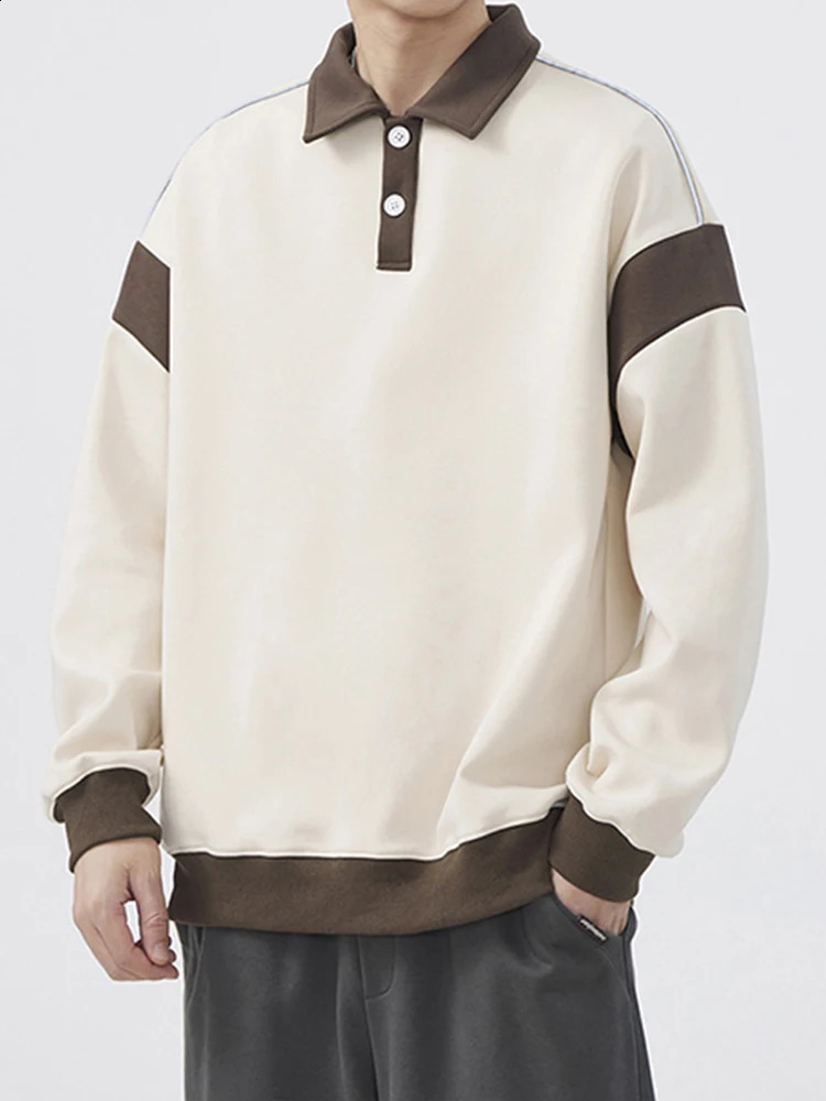 Long Sleeve Polo Shirts Men Fall Turndown Collar Sweatshirts Men Streetwear Fashion Clothing Men Solid Color Lapel Shirts 240824