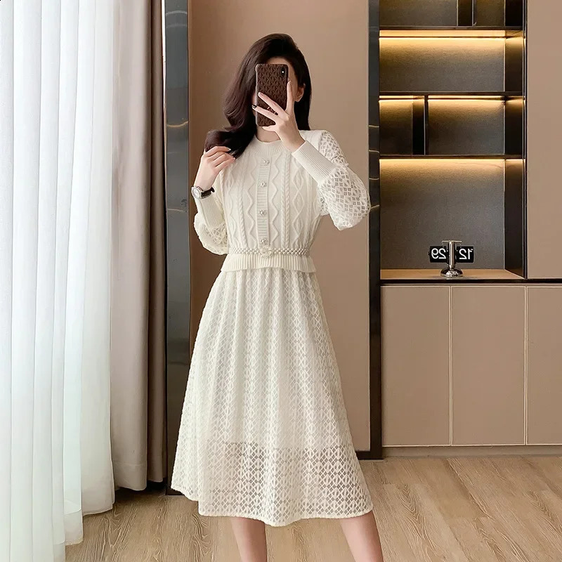 Elegant Knit Tweed Style Slimming Dress For Women Autumn/winter Slim Fit Tweed Patchwork Dresses 240824