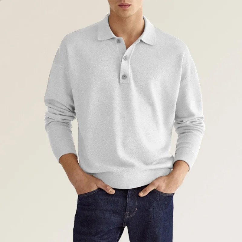 Mens Casual Loose Lapel Long Sleeve Polos Shirt Work Golf Tennis Collared Shirt Pullover Button Down Sweatshirt 240824