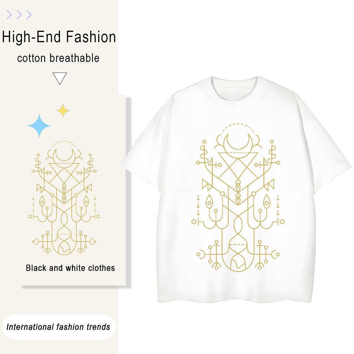 Female Tshirt for Man Woman 230g Cotton Geometric line Casual Beach T Shirts Women Round Neck Short Sleeve Plus Size Cartoon Clothings
