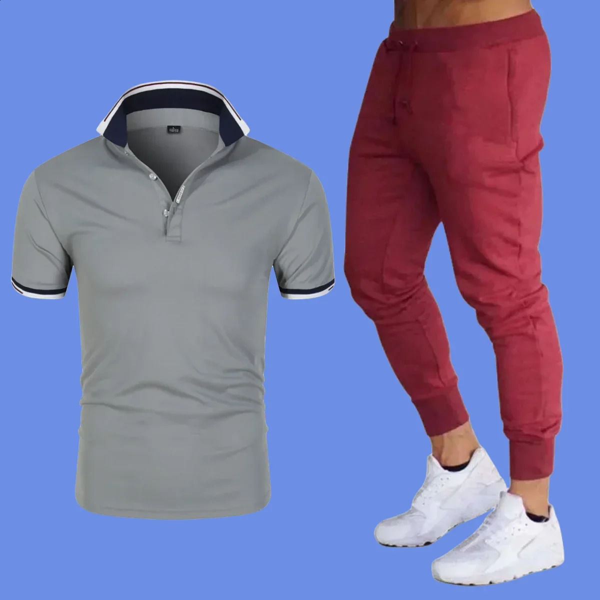 Summer Casual Fashion Short sleeved Polo Thin Pants Business Casual Mens 2-piece Set Mens Sports Pants Tracksuit 240824 - view 6