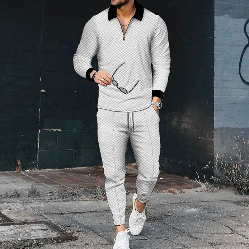 Mens Spring and Autumn Long sleeved Polo ShirtPants Set Mens Gym Sports Golf Casual Mens Travel Clothing 240824 - view 6