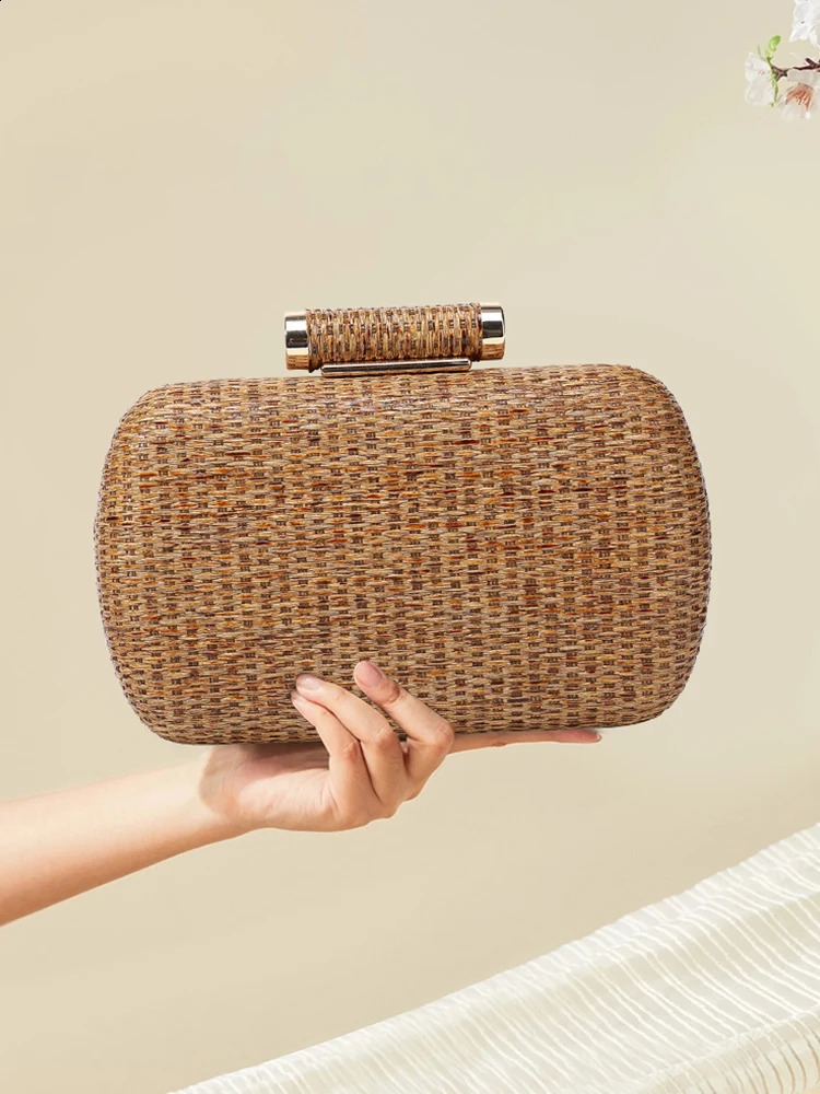 Women HandWoved Evening Bag with Chain Strap Woven Shoulder Versatile Weaving Satchel Female Party Wedding 240824Z