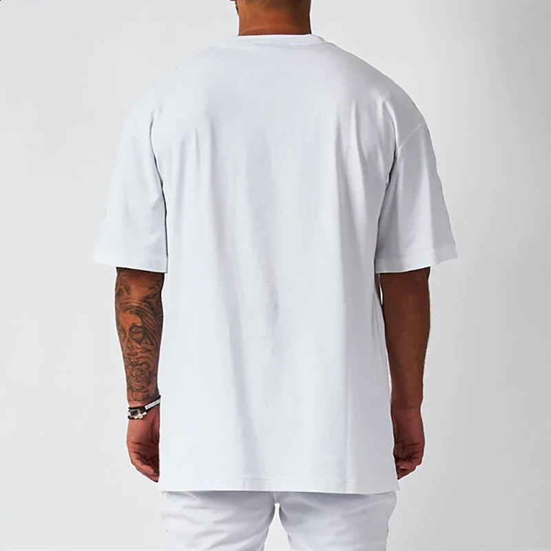 Cotton Mens Blank T-Shirt White Oversized Retro Solid Color T-Shirt Large Size Mens Womens Fashion Short Sleeve Mens T-Shirt 240824