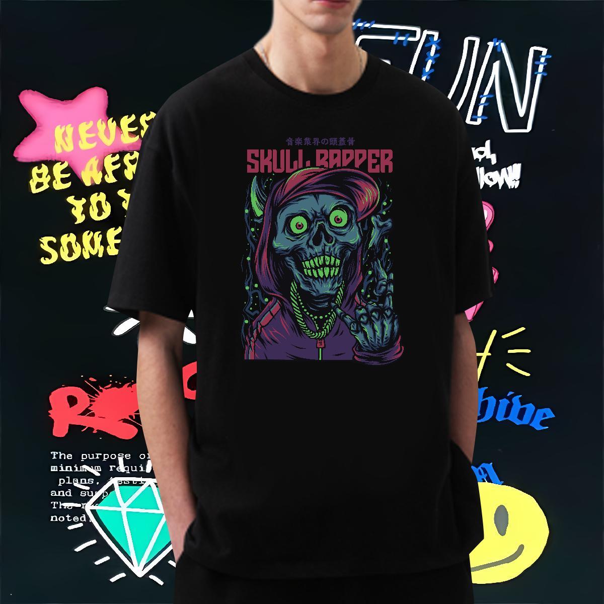 Designer T-Shirts for Men 100% Cotton 230g skull Summer Casual Cartoon Printing L-4XL O-Neck Short Sleeve Men Tshirts Factory Direct Top Tees