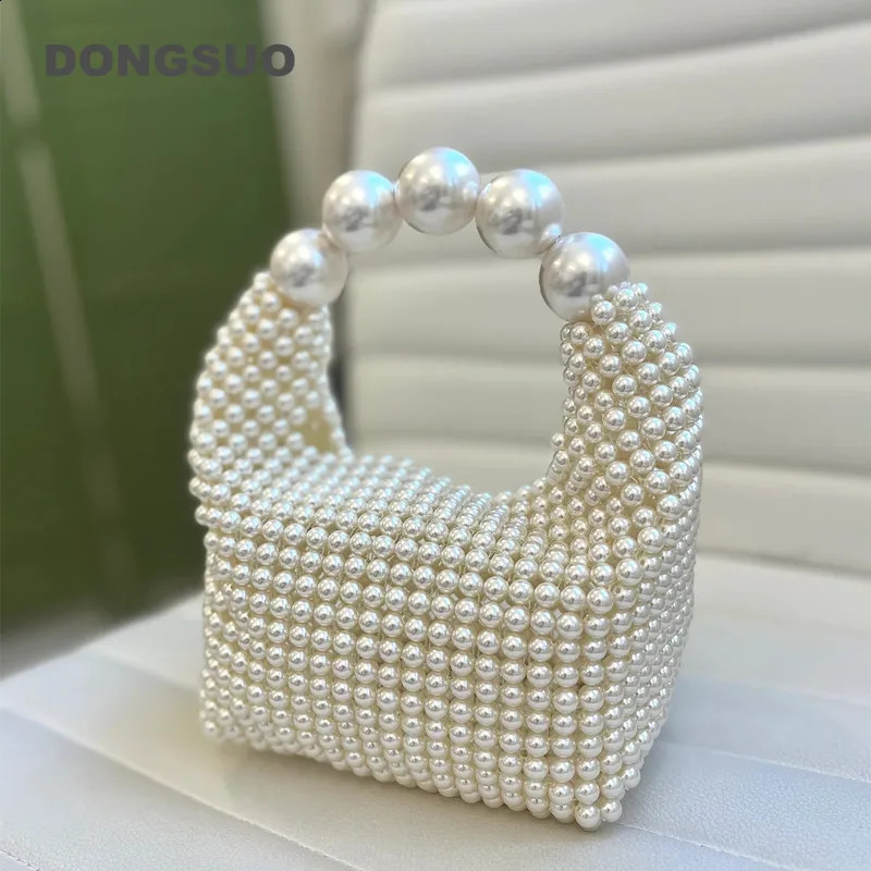 Pearl beaded bag Acrylic crystal stone box handbag women handmade summer party small bucket purse 240824Z