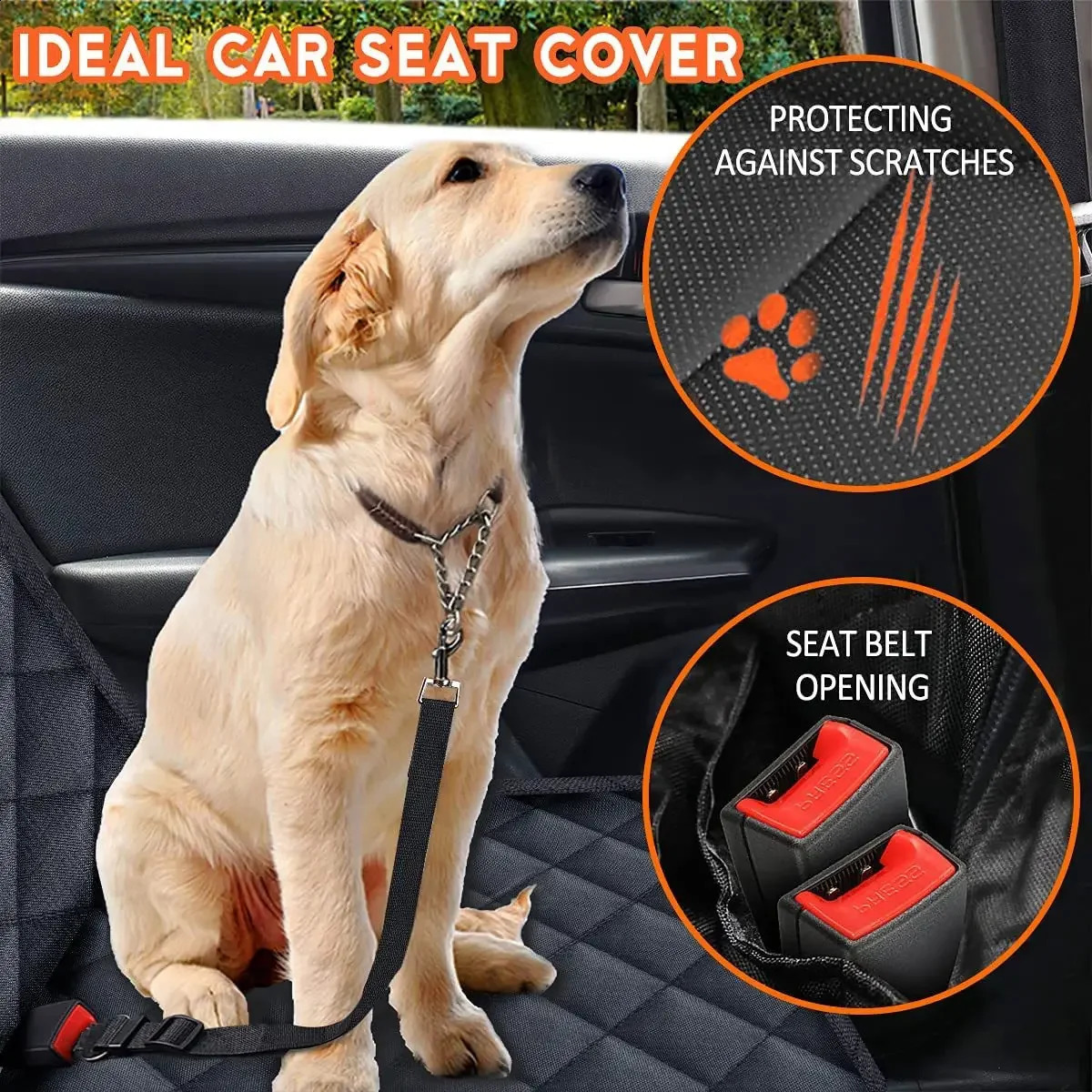 Dog car rear seat protective cover waterproof and dustproof pet seat cover black shoulder strap hanger pet travel mat 240824 ww