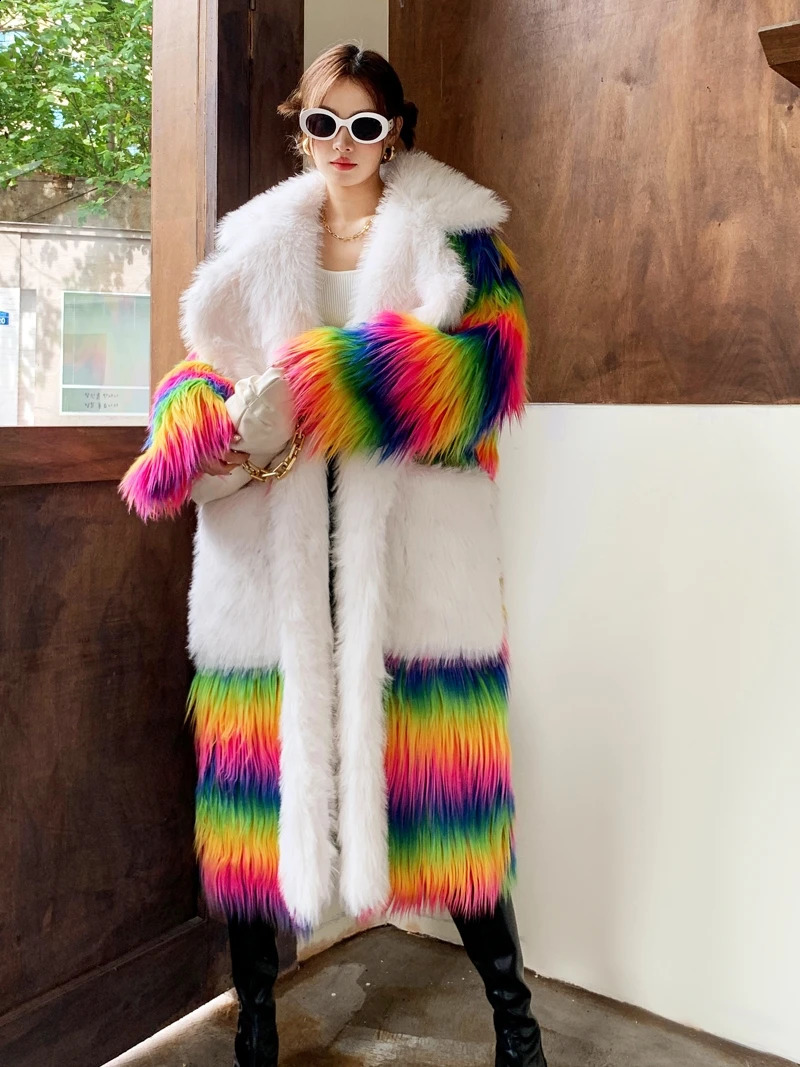 Original n Womens Fashion Iris Artificial Fur Coat Collar Long Jacket Fury Winter Promotion 240824