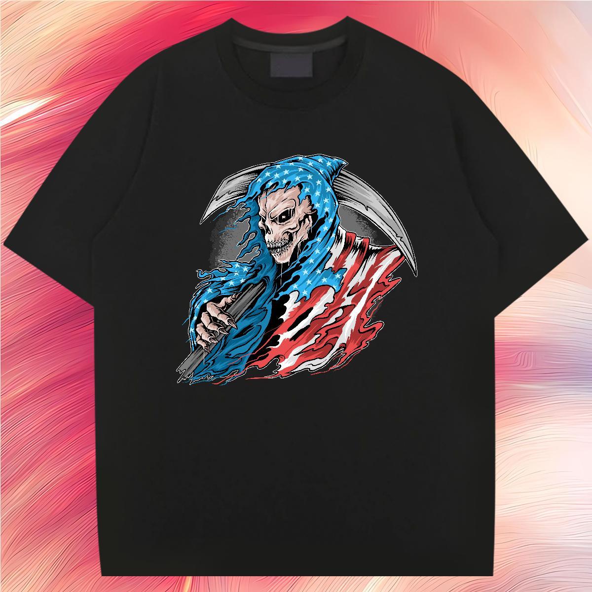 Free Shipping T-Shirts for Men 100% Cotton 230g skull Anime Printing Street Oversized 3XL 4XL Pure Cotton Men Tops Tees Casual New Clothes