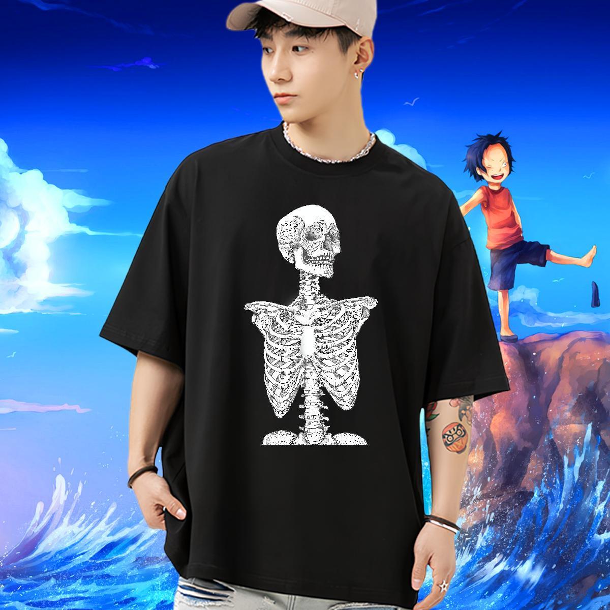 TOP Quality T-Shirts for Men 230g Pure Cotton skull Hip Hop Cartoon Print Breathable Short Sleeve Couples T Shirts Factory Direct Wear