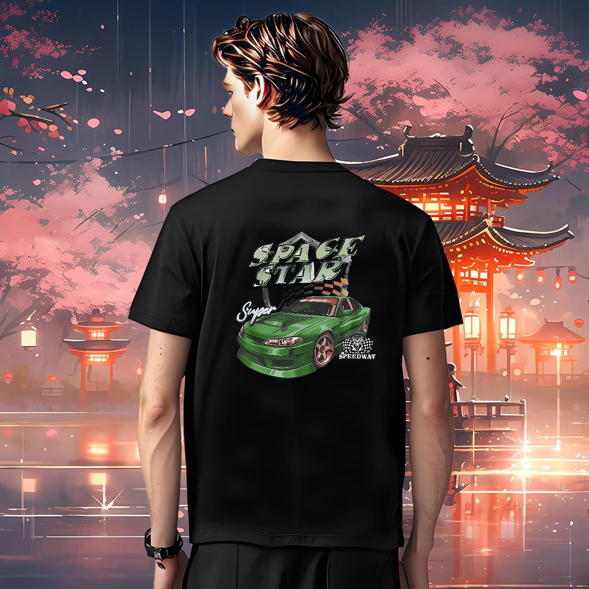 2024 Summer Tshirt for Man Woman green car Daily Wear 230g Cotton Top Tees O Neck Short Sleeves Wholesale Man T Shirts White Plus Size