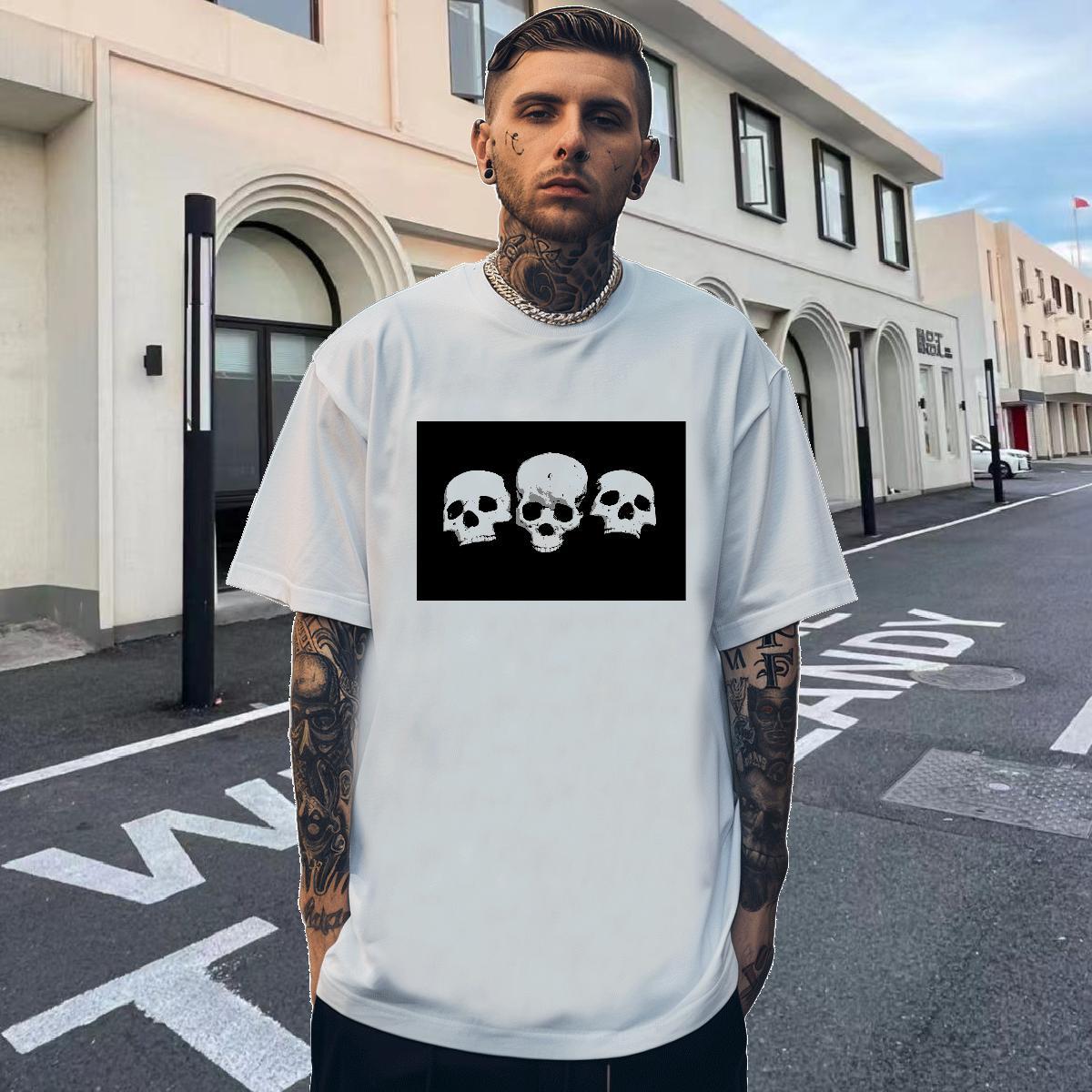 Brand T Shirt For Man 230g Cotton skull Casual Custom Printing Breathable Crew Neck Men Tees Fashion New Wear