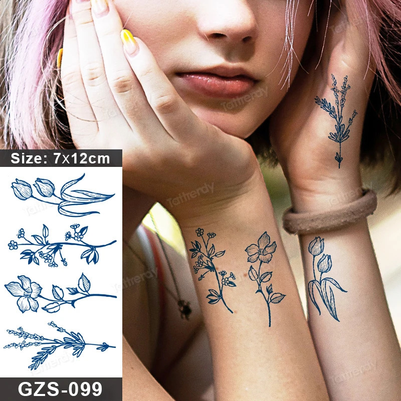 10 pieces/batch semi anent temporary tattoo juice ink long-lasting waterproof small fake tattoo stickers wholesale daisy roses 240823