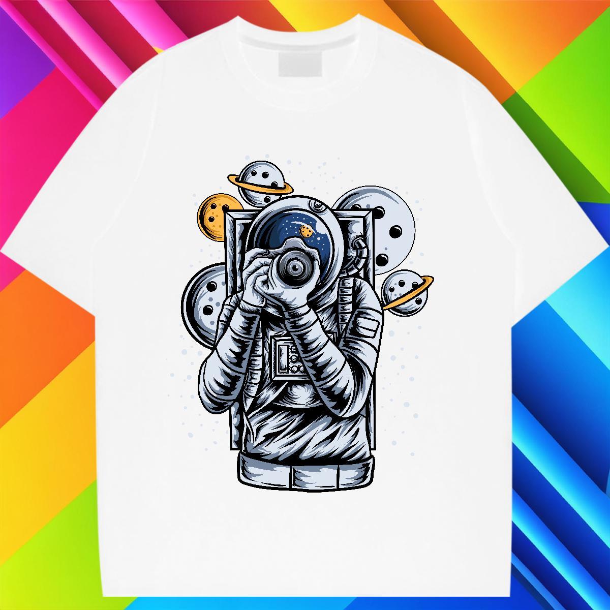 Female Couples T Shirts 230g Pure Cotton cosmonaut Casual Sport Women T Shirts Short sleeve Soft Graphic Polos