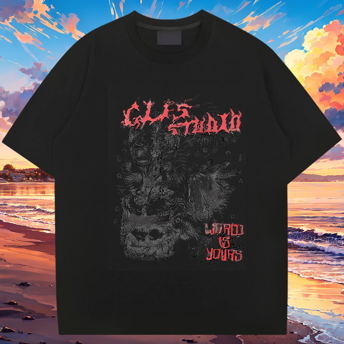 Free Shipping T Shirt For Man 230g Cotton skull Street wear Hip Hop Custom Printing Breathable Crew Neck Men Tops Tees New Designer Tops Shirt