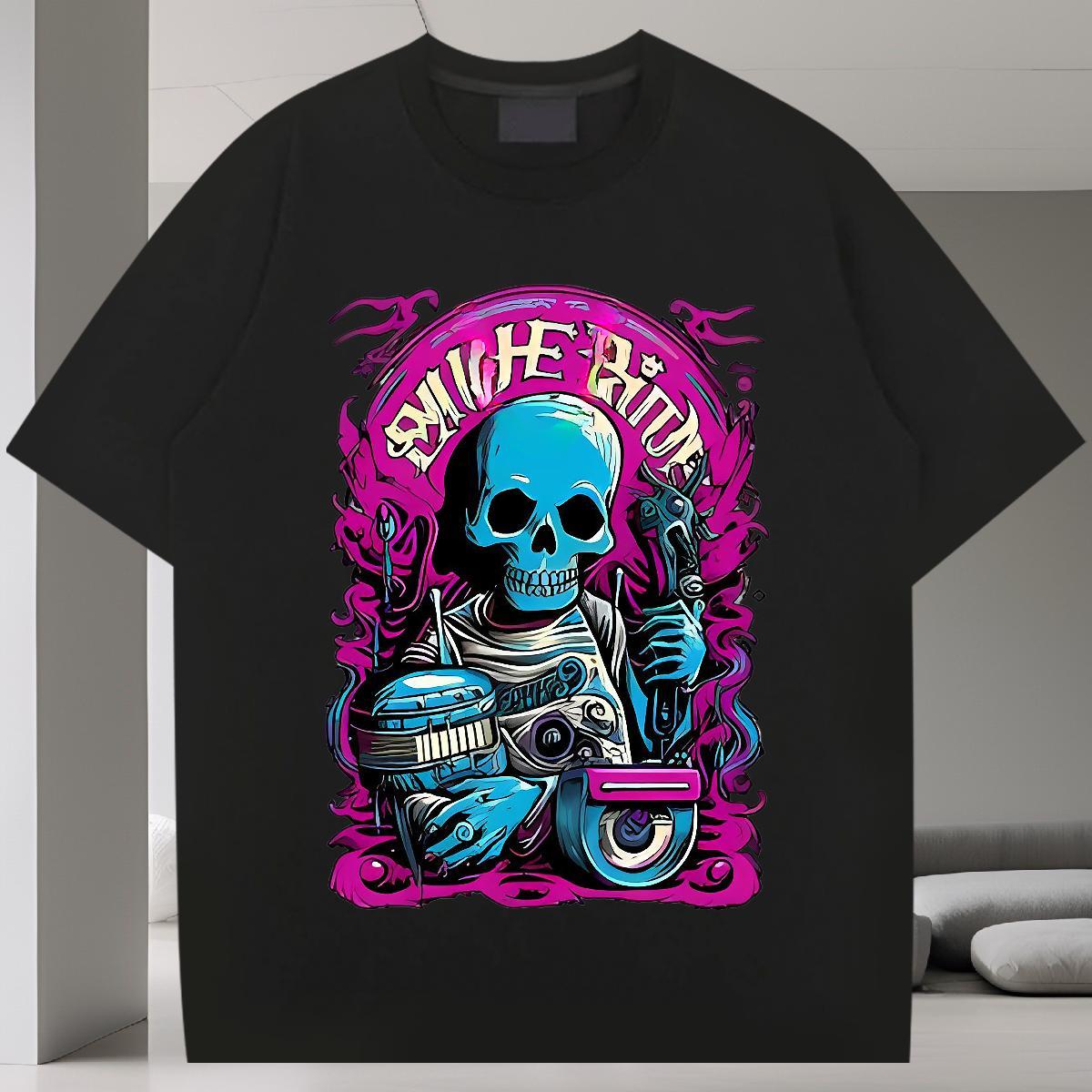 Comfortable Men T Shirts 230g Cotton skull Summer Casual Oversized Breathable Short Sleeve Couples T Shirts Wholesale Polos