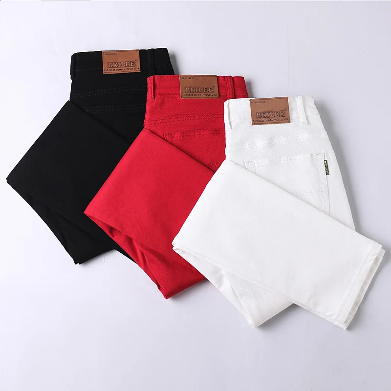 Men Classic Version Slim Stretch Trousers Clothing Red Straight Jeans Fashion High Quality Casual Denim Pants Male 36 40 240824