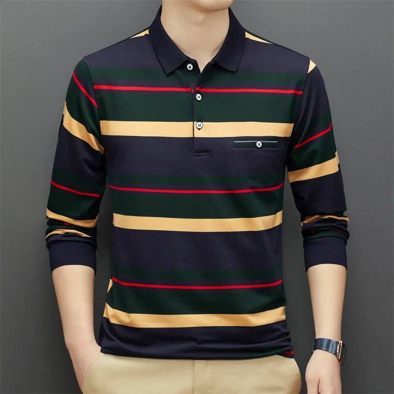 Arrival 95% Cotton Polo Shirt Men Long Sleeve Multi-color Autumn Clothing Casual Korean Male Polo Shirt Striped Shirt 240824