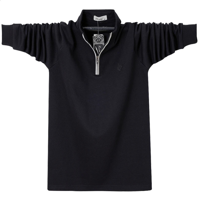 Fashion Solid Polo Shirt Men Korean Fashion Embroidery Long Sleeve Casual Fit Slim Mens Polo Shirt Zipper Collar Tops 6XL 240824