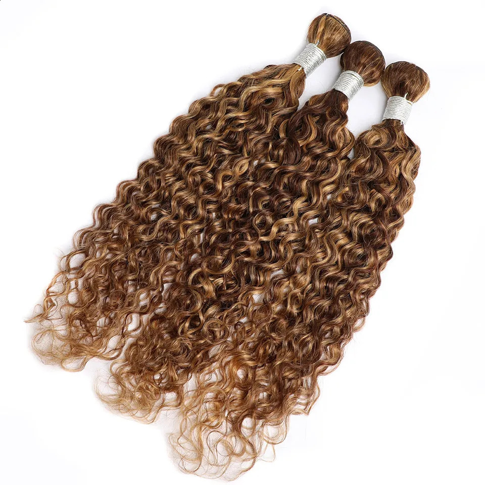 Maxine Highlight Water Wave Human Hair Bundle P427 Brown Blonde Braided Colorful Curled 240801