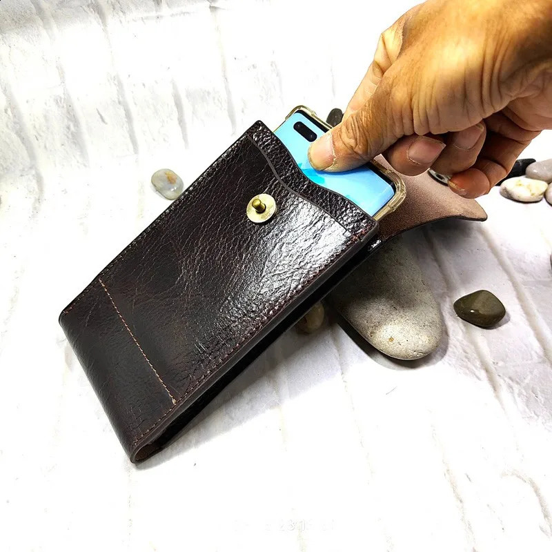 Mobile Phone Waist Bag Holster Genuine Leather Phone Sheath Universal Belt Pouch Pack Mens 2102DK 250103