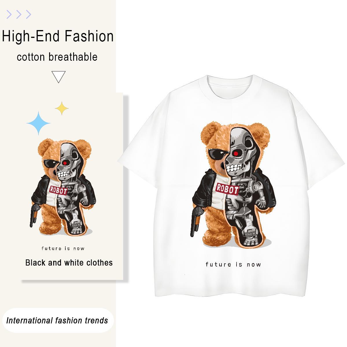 Unisex T Shirts Men 230g Cotton skull Casual Beach Cartoon Print O-Neck Short Sleeve Men Tshirts DIY Clothings