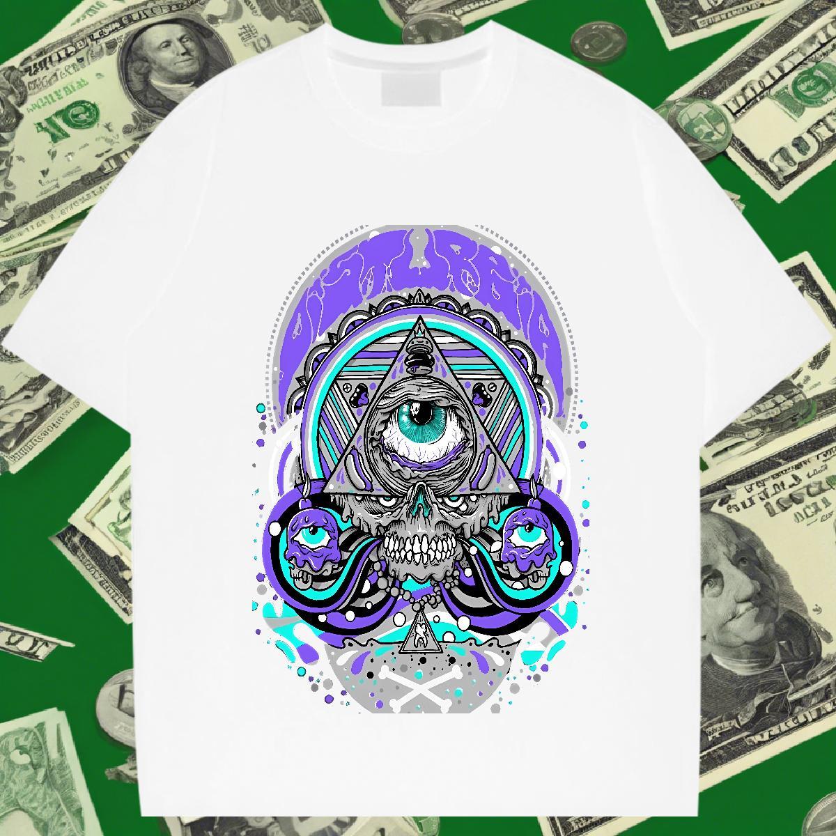 Loose T Shirts Men 230g 100% Cotton eye of the devil Spring Summer Oversized Short Sleeve O-Neck Men Clothes T-Shirt Classic Tops Shirt