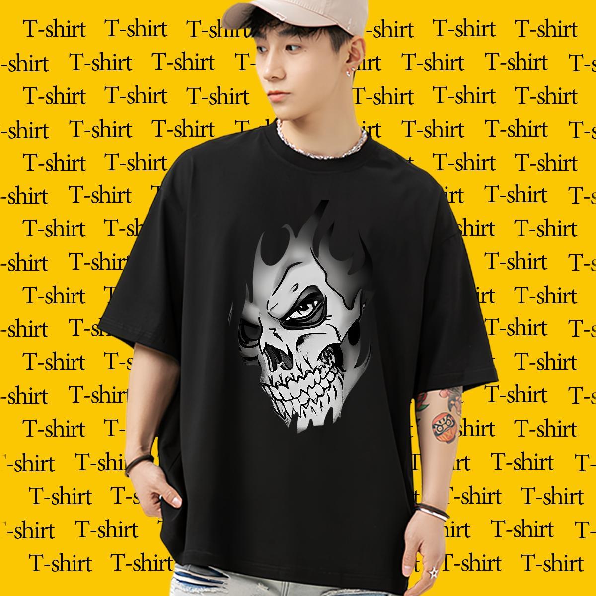 Cool T-Shirts for Men 230g 100% Cotton skull Street Wear Custom Print Plus Size Breathable Soft Couples T Shirts Fashion New Tops Shirt