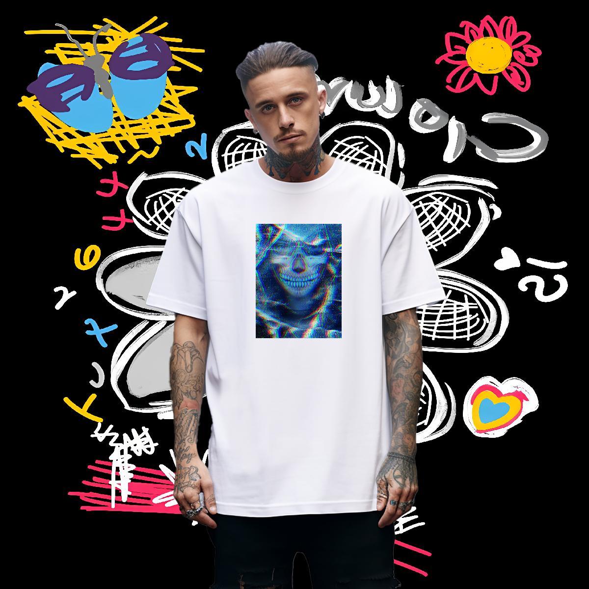 Popular Mens T Shirts 230g Pure Cotton skull Daily Wear Oversized 3XL 4XL Short Sleeve O-Neck Tshirts Fashion Design Clothings