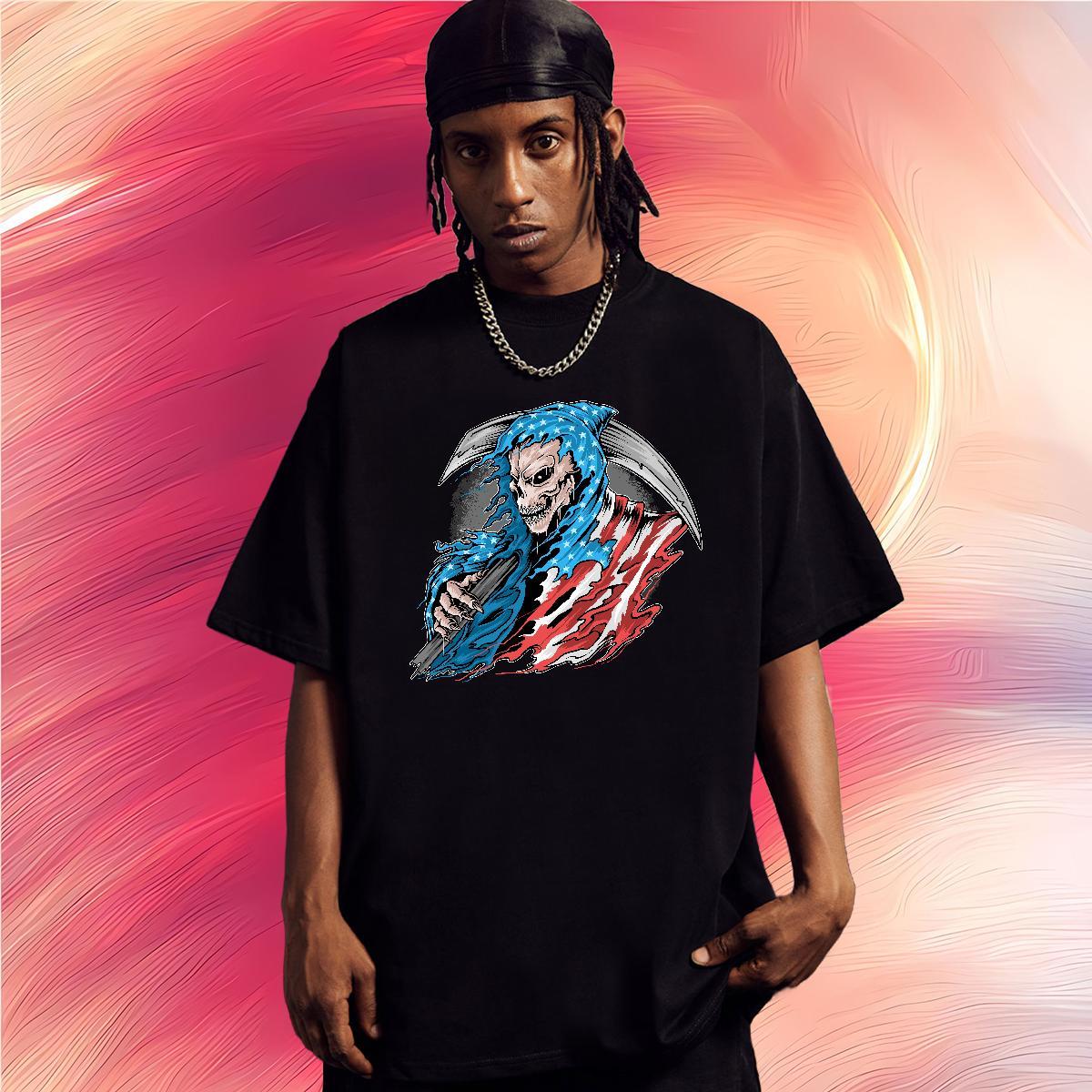 Free Shipping T-Shirts for Men 100% Cotton 230g skull Anime Printing Street Oversized 3XL 4XL Pure Cotton Men Tops Tees Casual New Clothes