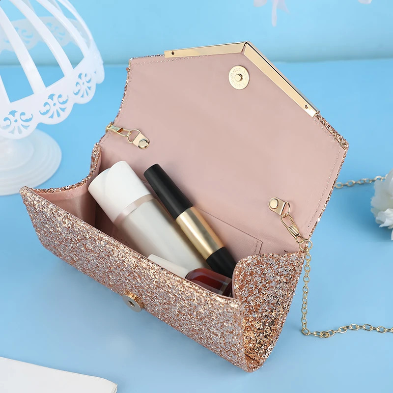 Stylish Evening Party Bag Sequin Clutch Elegant Chain Wedding Crossbody For Women Envelope Handbag 240824Z