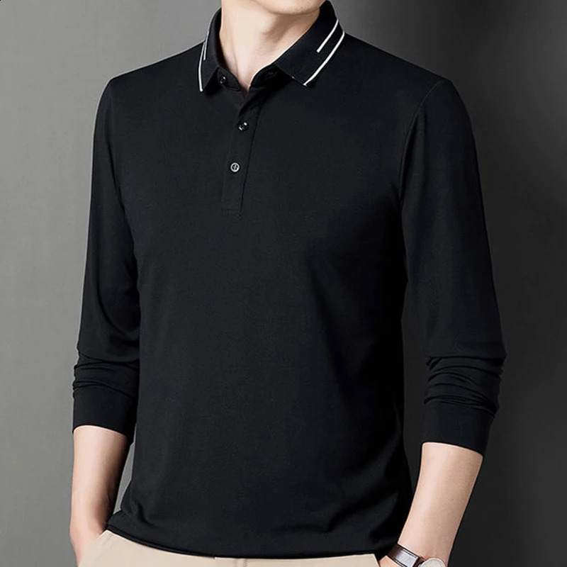 Mens Solid Long Sleeve T-shirt Polo Spring Autumn Casual Loose Bottom Casual Business Clothing Fashion Button Shirts 240824