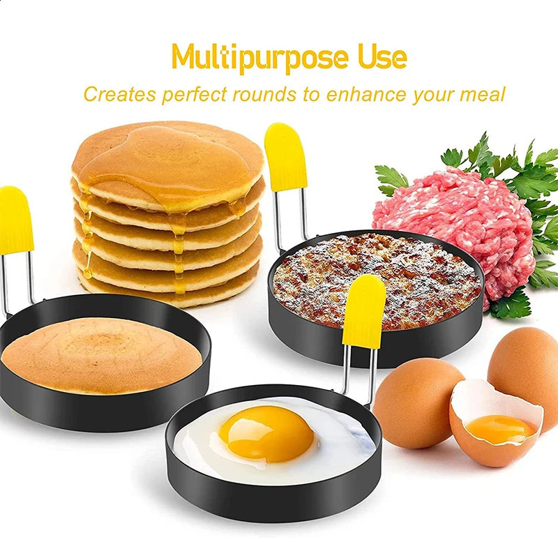 LMEETJMA 4Pcs Egg Rings for Frying Eggs Stainless Steel Nonstick Round Egg Cooker Ring For Frying Eggs and Egg Mcmuffins JT86 240824