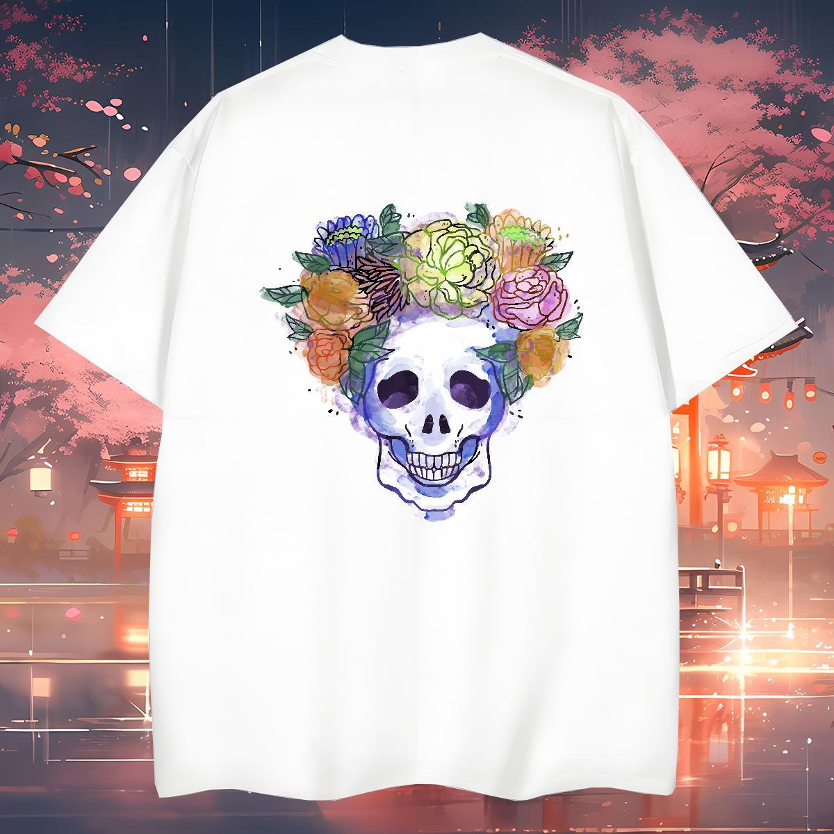 Designer T Shirt For Man 100% Cotton 230g skull Beach Anime Print Round Neck Short Sleeve Mens Tshirts Fashion Casual Wear