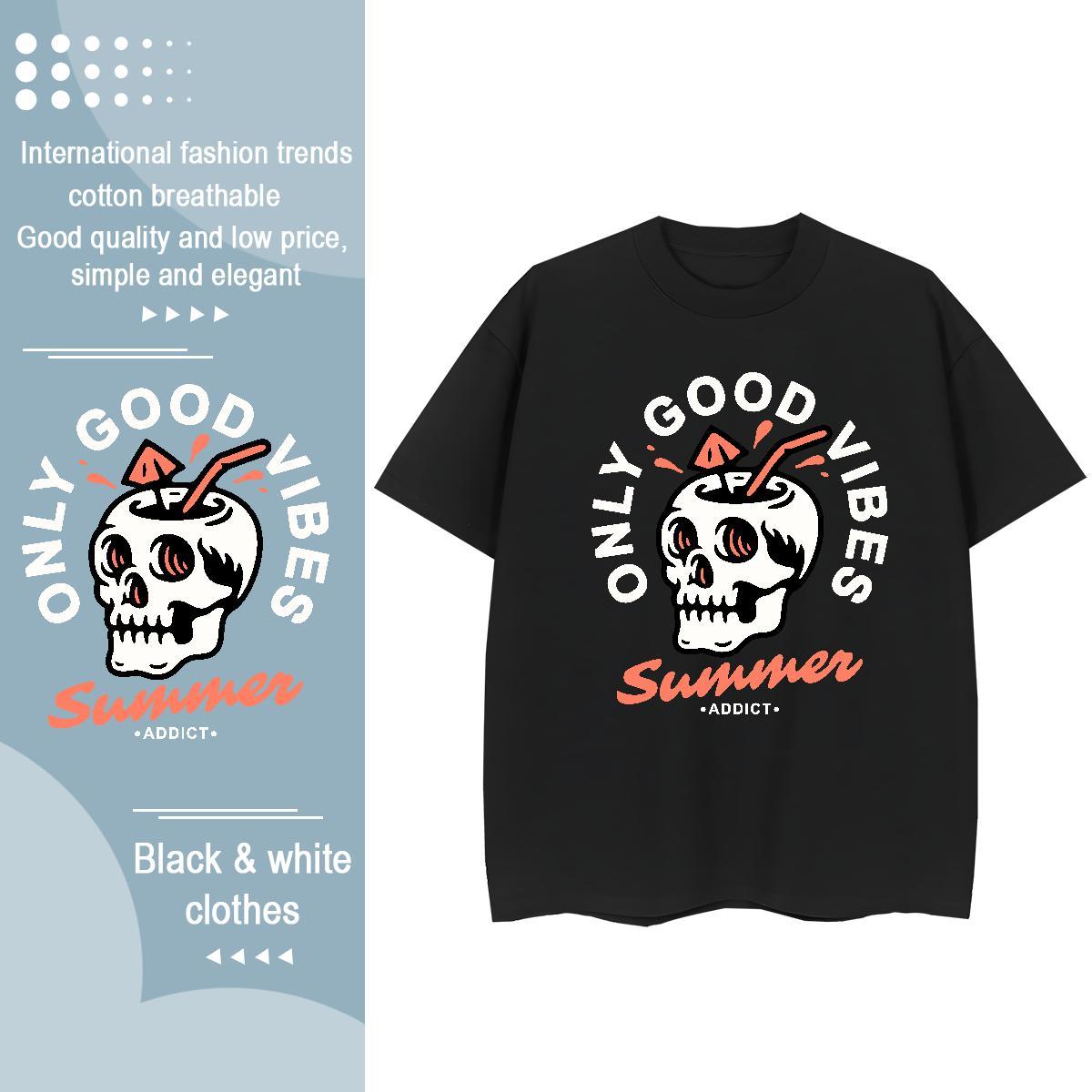 Popular T-Shirts 230g Cotton skull Beach Customized Print Breathable Short Sleeve Men Tshirts Classic Tops Shirt