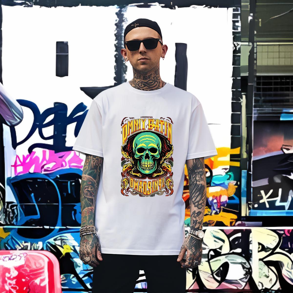 Loose Fit T shirt 100% Cotton 230g skull Street Black Oversized Breathable Short Sleeve Men Clothes T-Shirt Brand Top Tees