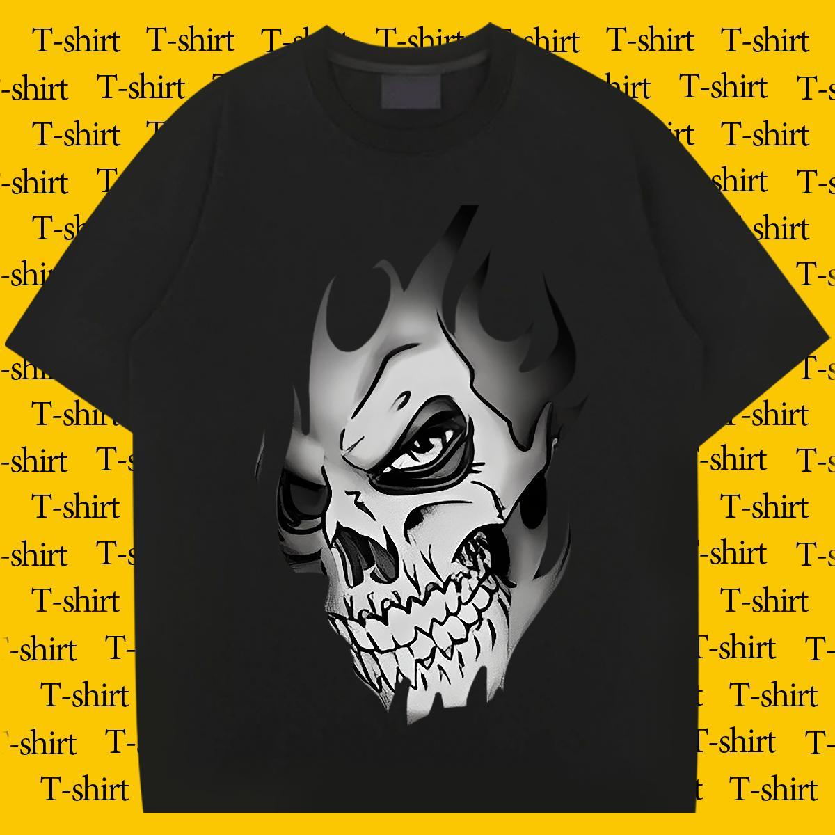 Cool T-Shirts for Men 230g 100% Cotton skull Street Wear Custom Print Plus Size Breathable Soft Couples T Shirts Fashion New Tops Shirt