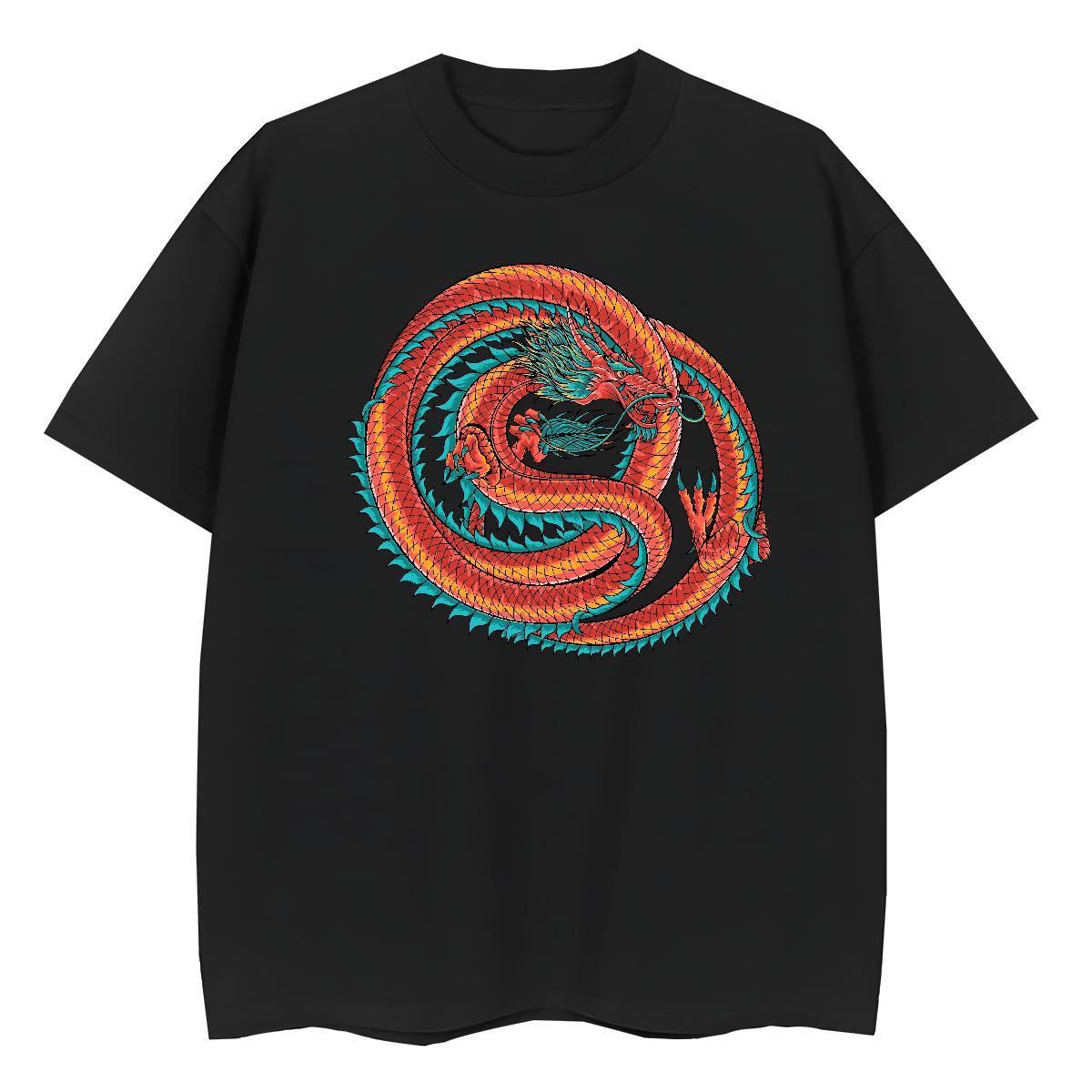 Soft T Shirt For Man 100% Cotton 230g dragon Spring Summer Black Oversized Breathable Crew Neck Couples T Shirts 2024 Polos