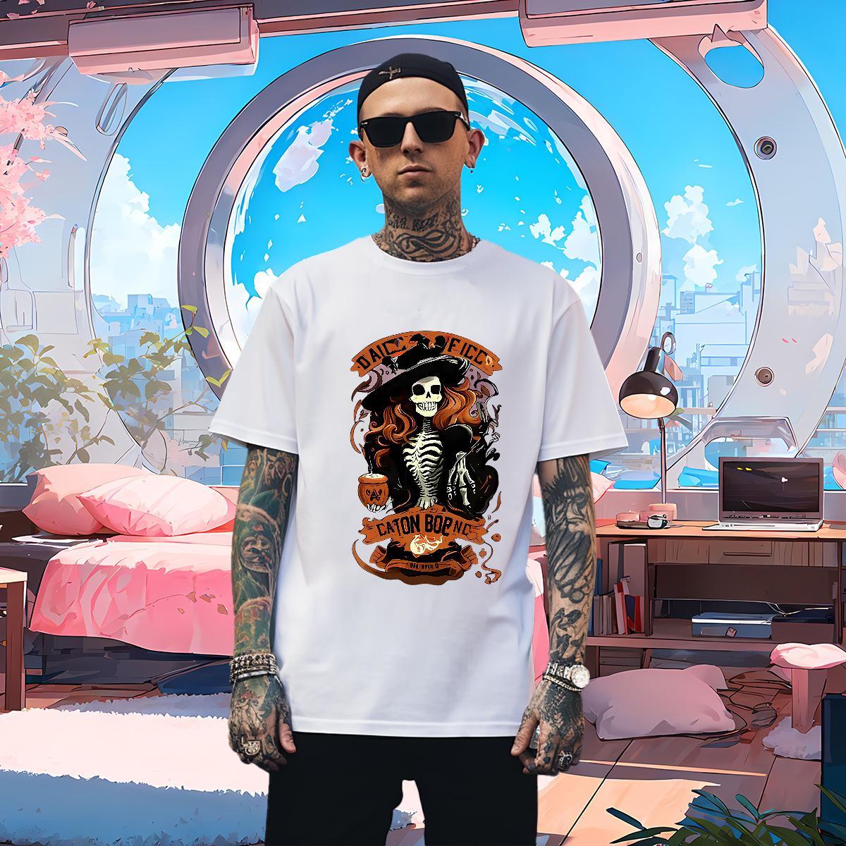 Loose T-Shirts for Men 230g 100% Cotton skull Hip Hop DIY Breathable Tshirts Fashion Designer Wear