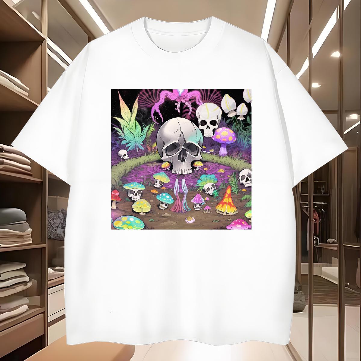 Loose Men T Shirts 100% Cotton 230g skull Sports Casual Graphic Crew Neck Breathable Tshirt for Man Woman 2024 Tees