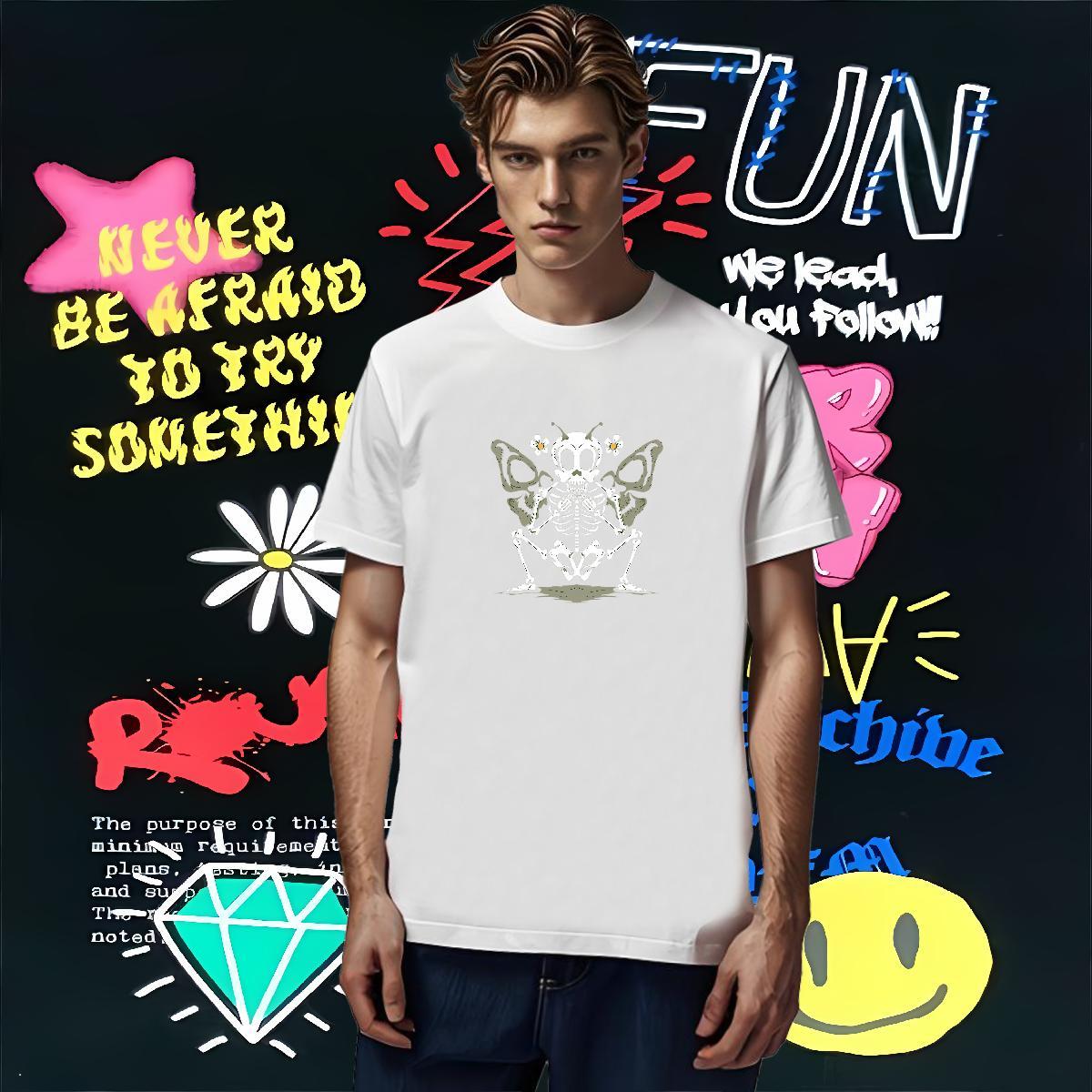 Soft Man T Shirts 100% Cotton 230g butterfly Casual Daily Wear Oversized O-Neck Short Sleeve Men Tees 2024 Tops