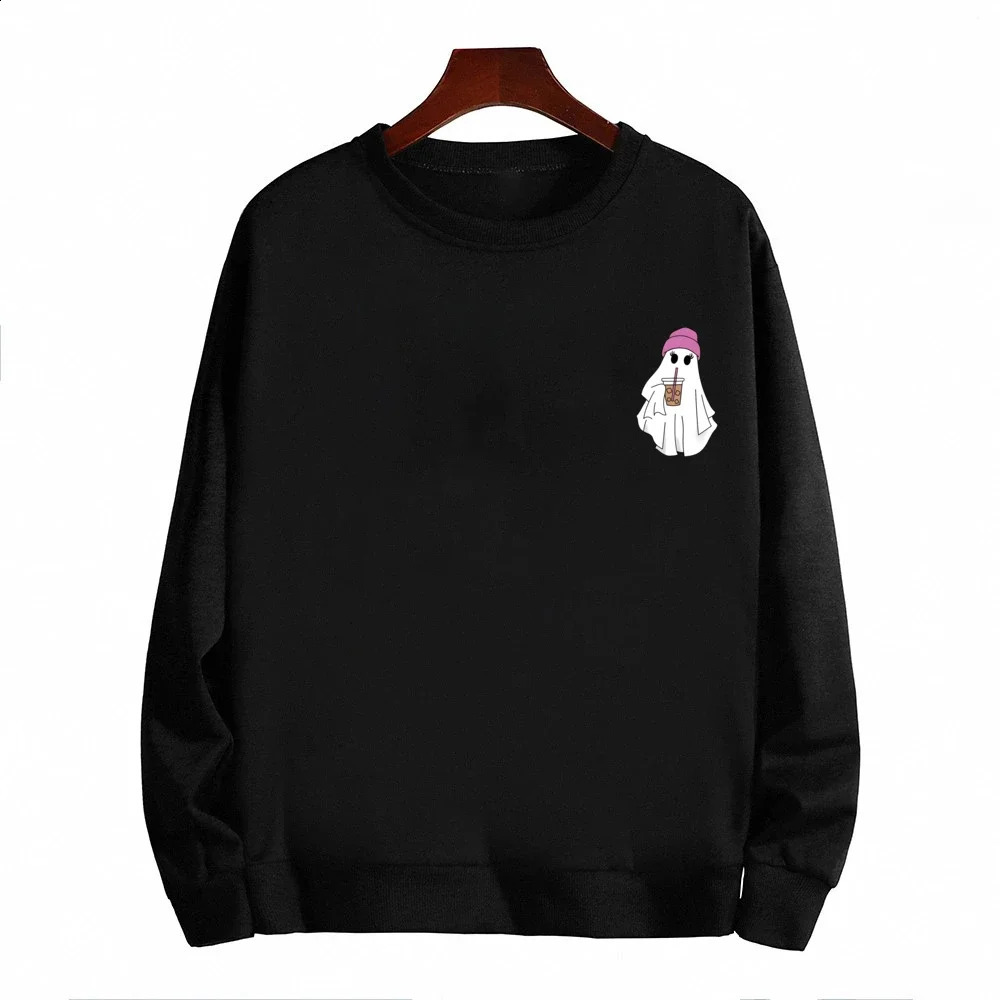 Ice Coffee Women Graphic Sweatshirts Halloween Cute Ghost Little Ghost Ice Coffee Loose Sweatshirts Fashion Y2K Clothes 240824