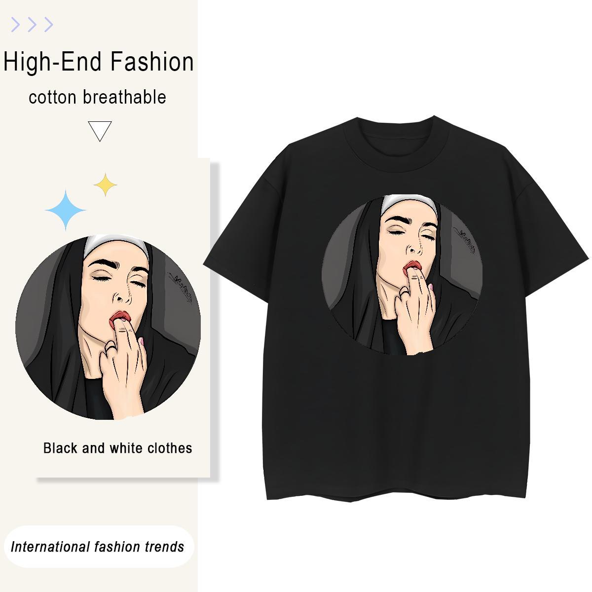 Popular Tshirt for Man Woman 230g Cotton nun Street Wear T Shirts Women Breathable Crew Neck Cartoon Printing L-4XL Tees