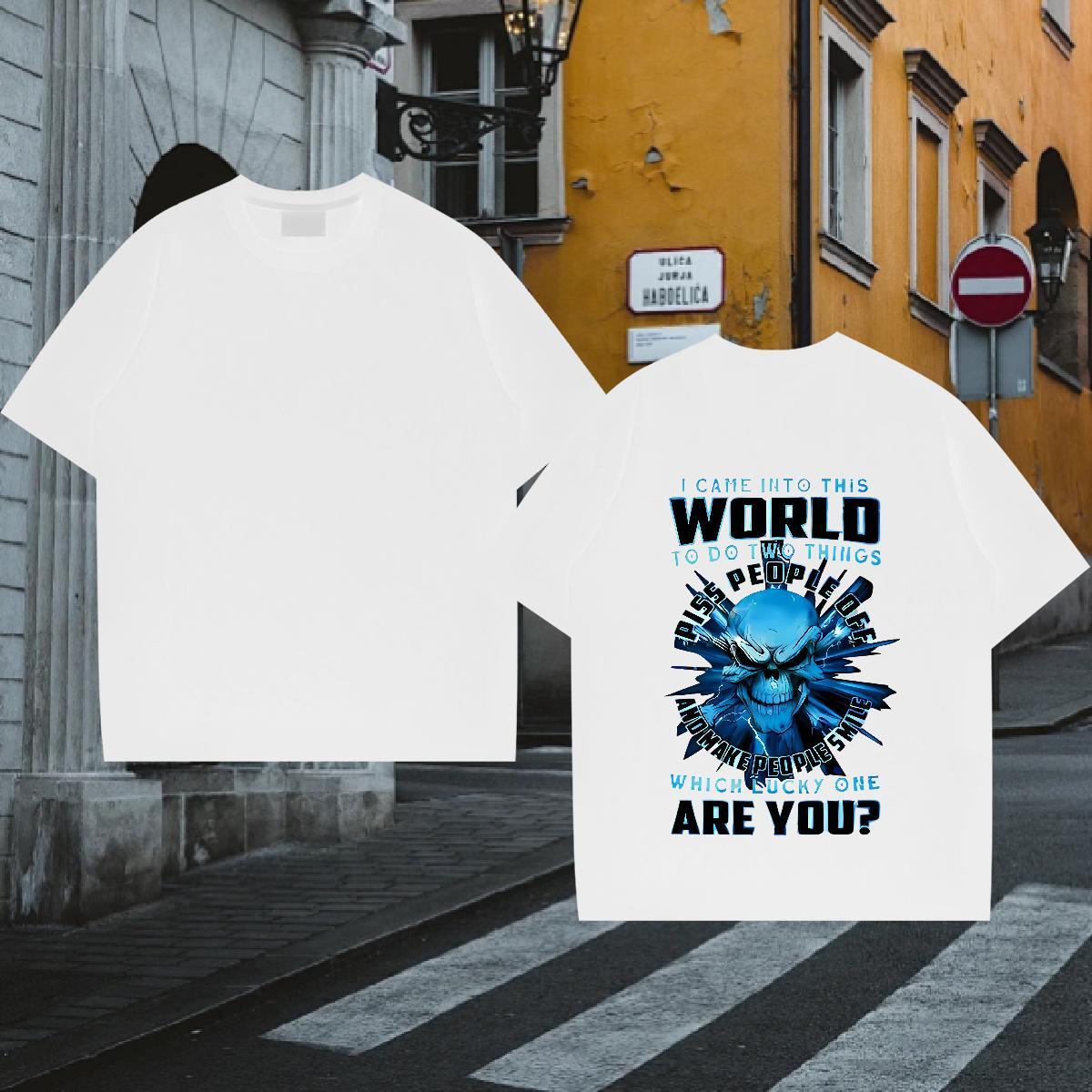Loose Fit Mens T Shirts 230g Pure Cotton skull Summer Casual Skull Short Sleeve O-Neck Mens Tshirts DIY Polos