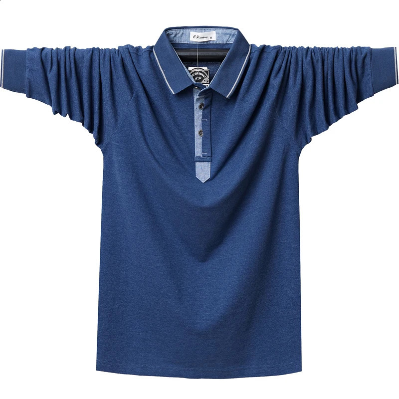 Autumn Men Long-sleeved Polo Shirt Plus Size Men Loose Fashion Soild Polo Shirt Casual Cotton Top Tees Large Size 6XL 240824
