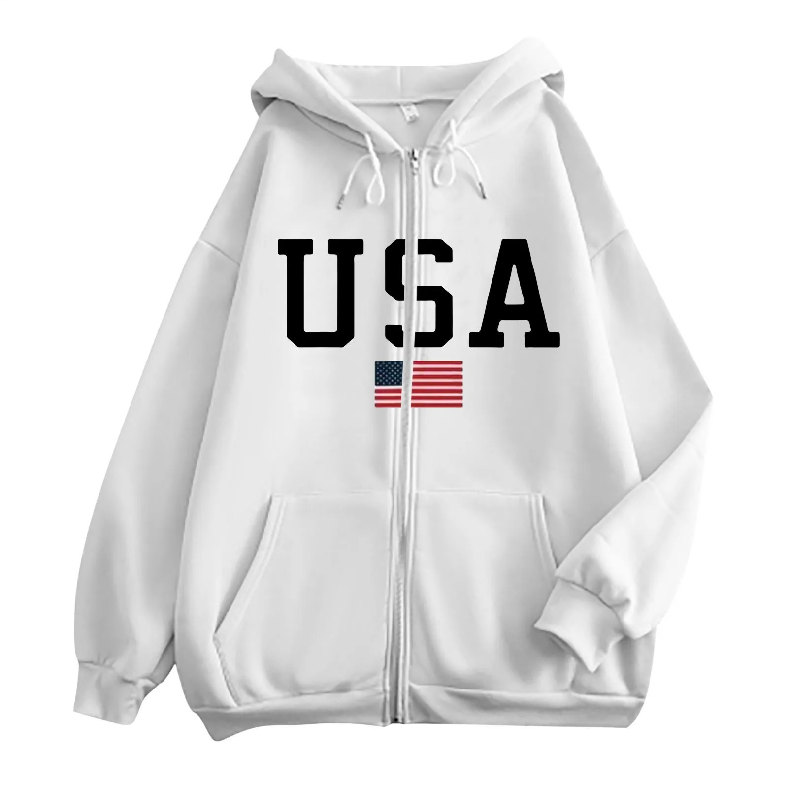 Simple Letter Printed Zip Up Hoodies American Casual Long Sleeve Track Jackets Female Y2k Oversized Fashion Sweatshirts 240824