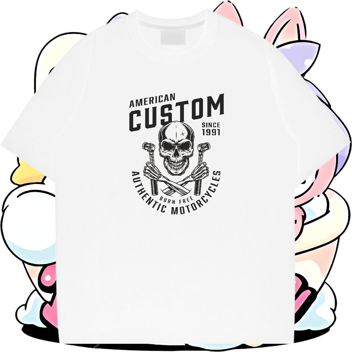Brand T-Shirts for Men 230g Cotton skull Hip Hop Street Custom Print Plus Size Breathable Short Sleeve Tshirt for Man Woman DIY Customized Tops Tees